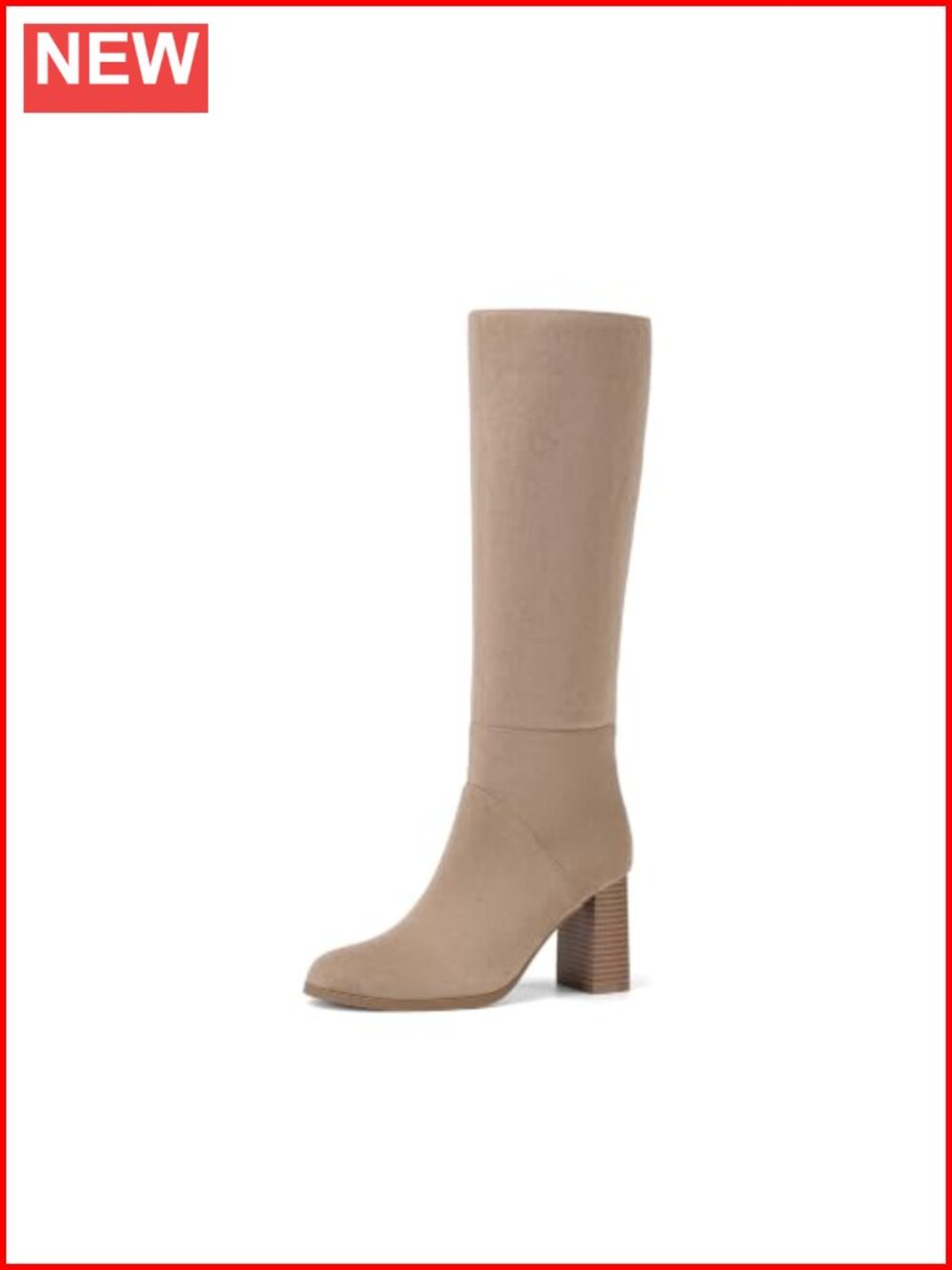 Faux Suede Knee High Block Heel Boots Zip Up Round Toe Women's
